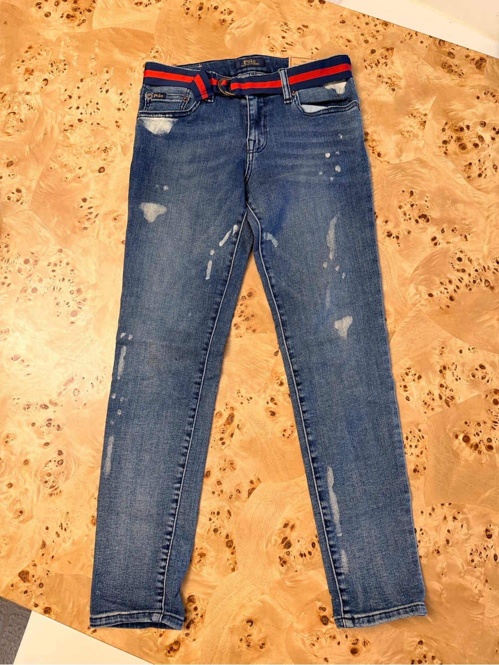 Polo by Ralph Lauren Blue Jeans with Red & Navy Striped Belt